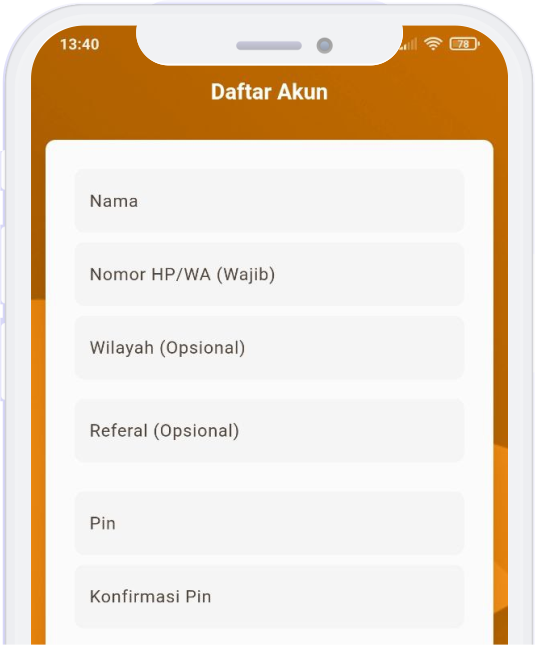 Form pendaftaran aplikasi TIFA MOBILE
